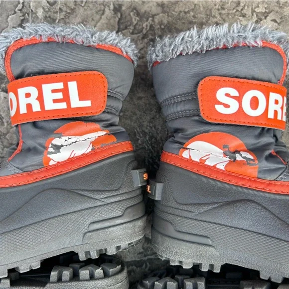 SOREL Toddler Winter Boots | Waterproof Winter Snow Boots | Grey Orange | Size 7 - Picture 9 of 16